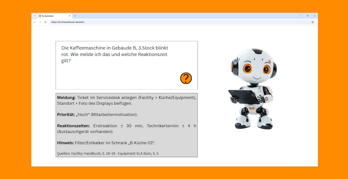 RAG Chat-UI mit Antwort und Quellenangabe