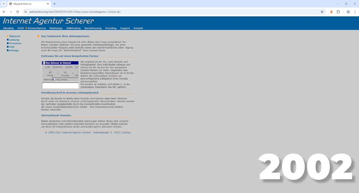 Unsere eigene Homepage aus dem Jahr 2002
